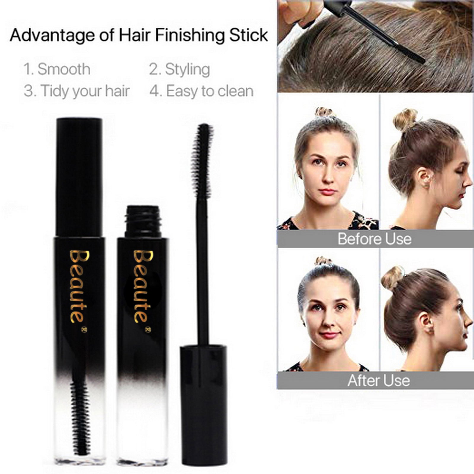 Beaute Hair Feel Finishing Stick, 2 Pack × 18 ML Small Broken Hairs Finishing Cream Hair Styling Wax Stick Hair Gel for Kids, Woman, Man, Moisturizing and Shiny on Party, Wedding, Award, Interview