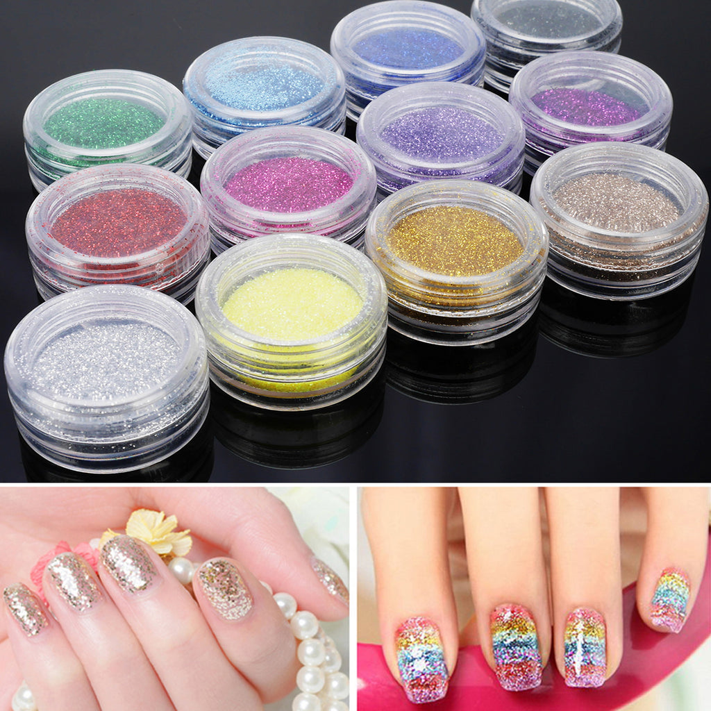 Beaute 12 Mix Color Nail Art Acrylic Glitter Powder Dust Tips Decoration Tool Set (#1)