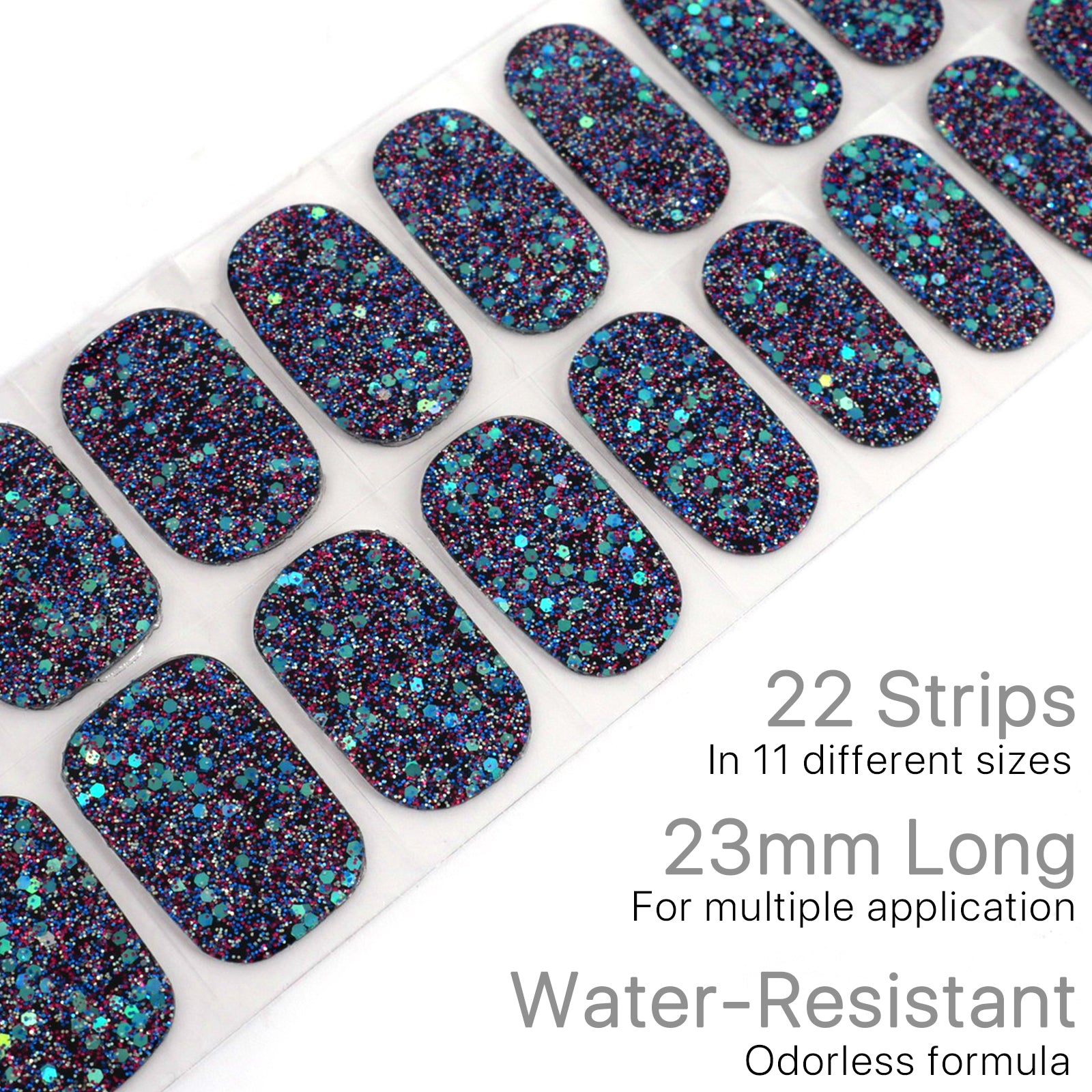 Beaute Gel Nail Stickers, 22 Pcs Semi Cured Gel Nail Strips, Soft Self-Adhesive Full Gel Nail Wraps, UV Lamp Cured Nail Art Manicure Tool (Black Glitter)