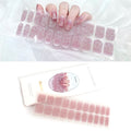 Beaute Gel Nail Stickers, 22 Pcs Semi Cured Gel Nail Strips, Soft Self-Adhesive Full Gel Nail Wraps, UV Lamp Cured Nail Art Manicure Tool (Pink Glitter)