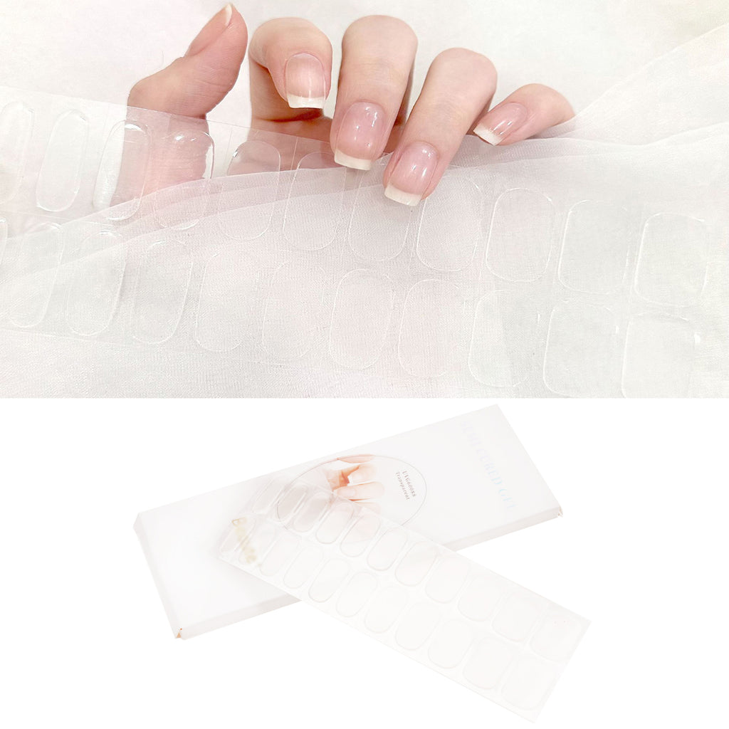 Beaute Gel Nail Stickers, 22 Pcs Semi Cured Gel Nail Strips, Soft Self-Adhesive Full Gel Nail Wraps, UV Lamp Cured Nail Art Manicure Tool (Clear)